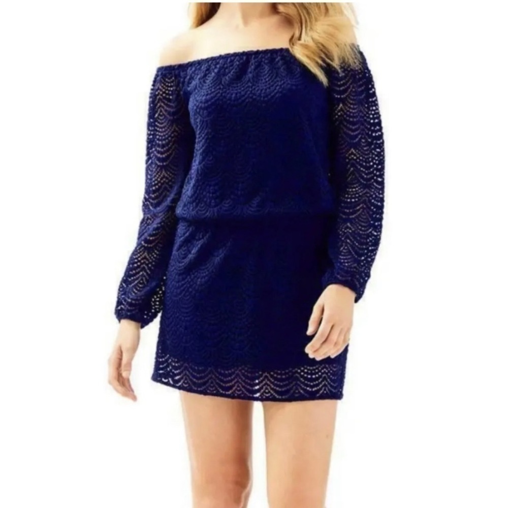 Lilly Pulitzer Lana Skort Romper True Navy Scalloped Shell Lace Size XXS Summer